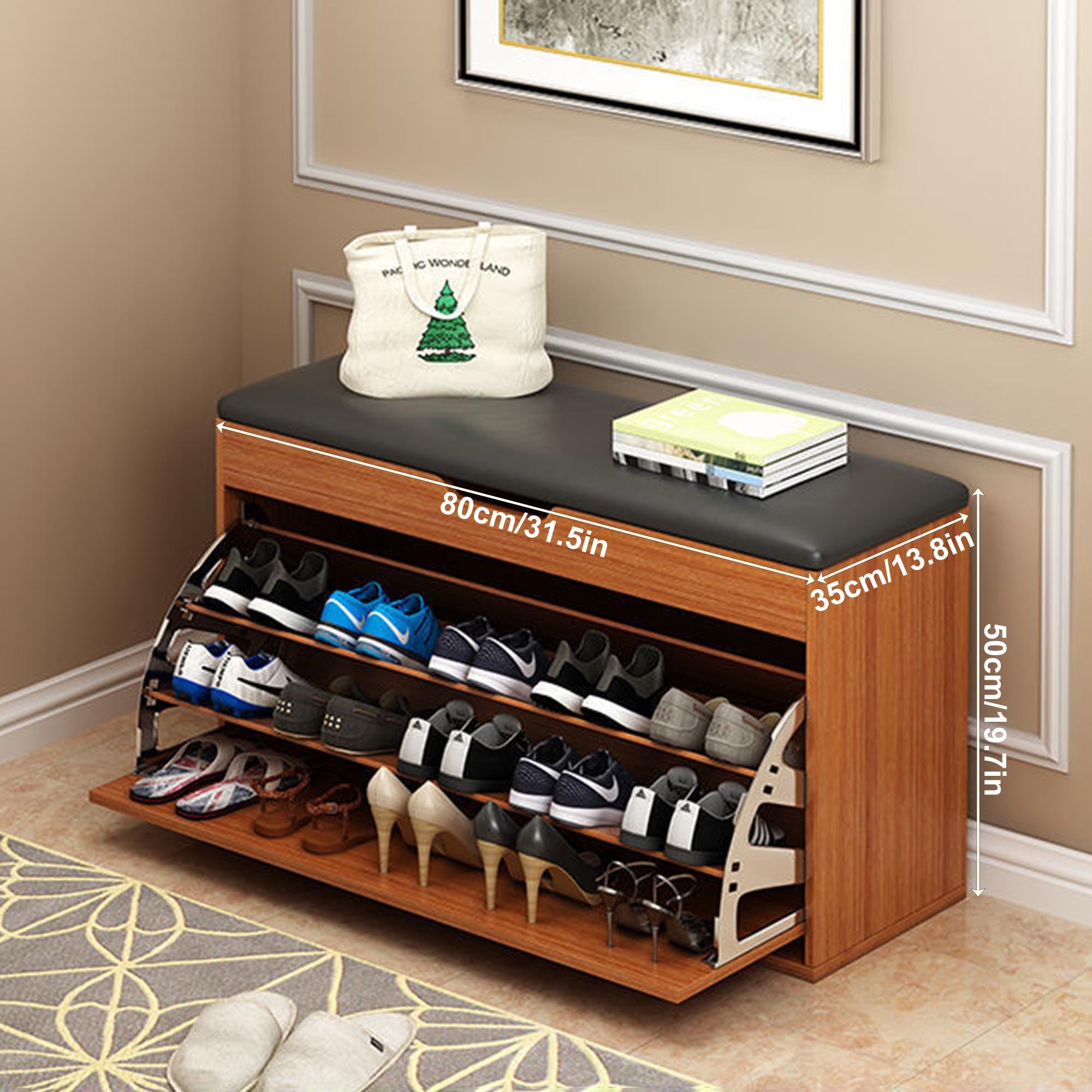 Amazon.com: USZWBY Wooden Shoe Rack Bench with Seat, 2-Tier Hidden